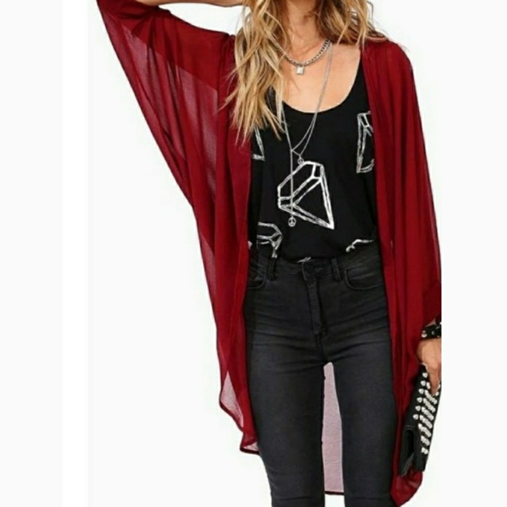 🆕⭐ Wine red chiffon kimono duster⭐